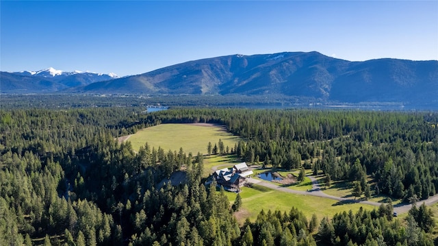 aerial view with a forest view and a mountain view