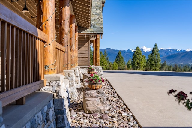 view of patio with a mountain view