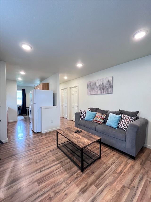 living room with hardwood / wood-style floors