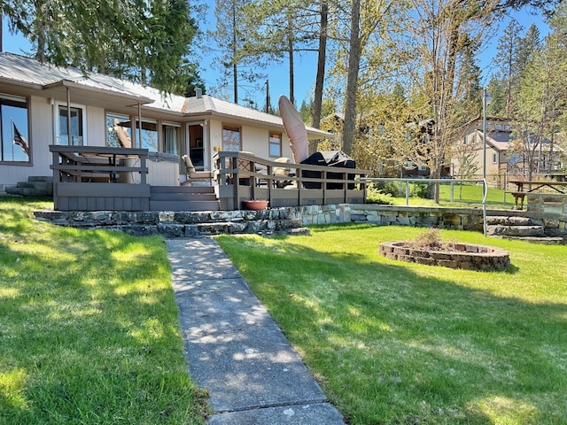 view of yard featuring a wooden deck