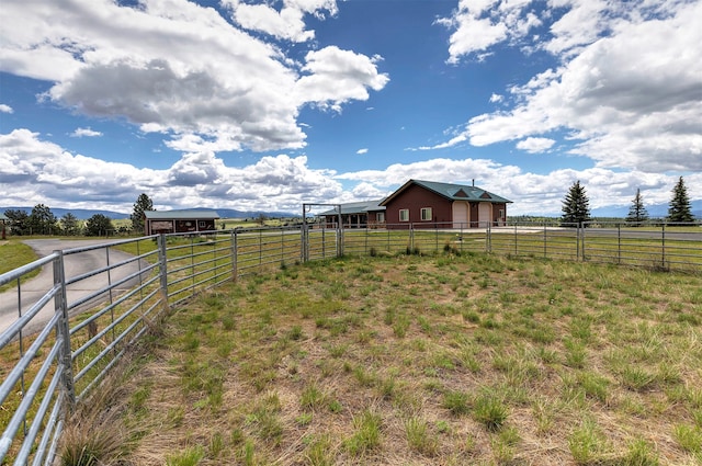 view of yard with an outdoor structure and a rural view