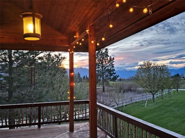 856 Weber Butte Trl, Corvallis, MT 59828 - wooden deck with a mountain view and a yard