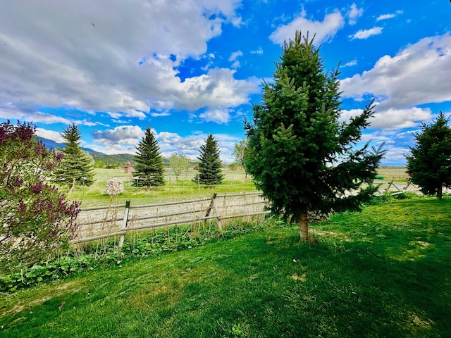 view of yard with fence and a rural view