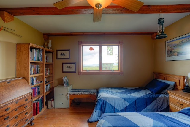 bedroom featuring wood-type flooring and ceiling fan