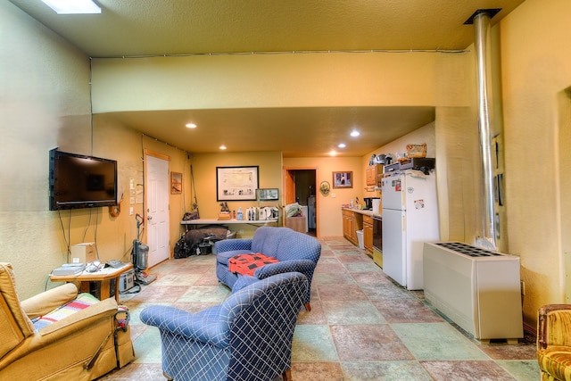 living room with light tile floors