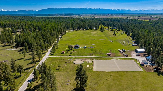 drone / aerial view featuring a mountain view