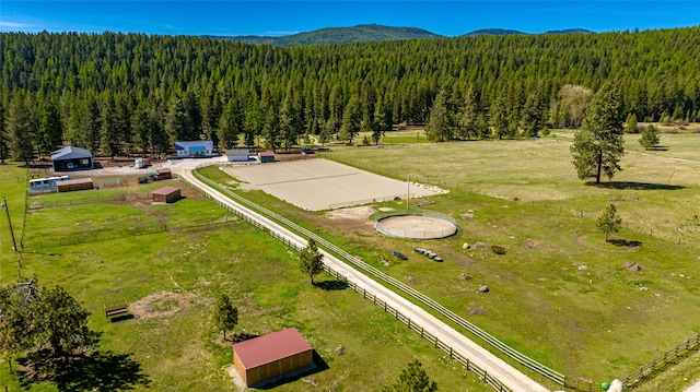 birds eye view of property with a mountain view