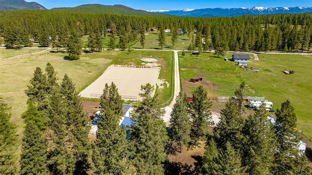 aerial view with a mountain view and a view of trees