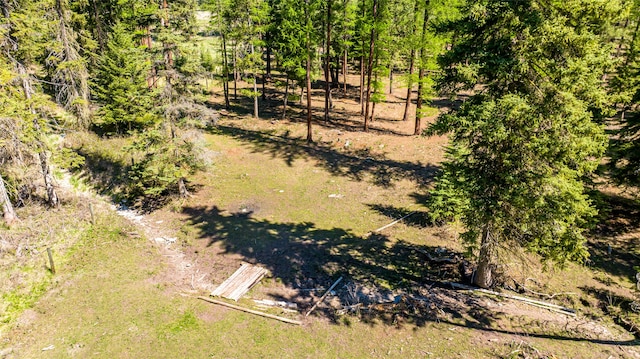 birds eye view of property with a forest view