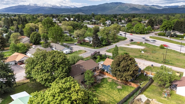 drone / aerial view featuring a mountain view