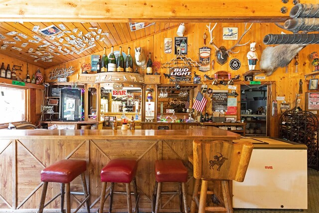 283 Lost Trail Hot Springs Rd, Sula, MT 59871 - bar featuring wood walls and lofted ceiling