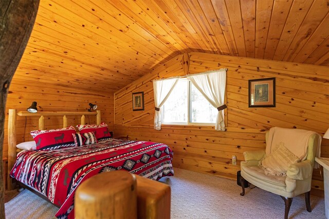 283 Lost Trail Hot Springs Rd, Sula, MT 59871 - carpeted bedroom featuring lofted ceiling and wooden ceiling