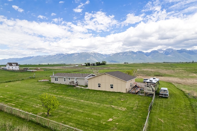 bird's eye view with a mountain view and a rural view