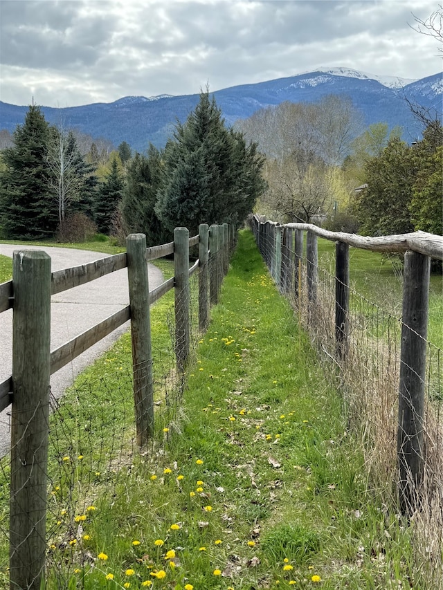 view of mountain feature with a rural view