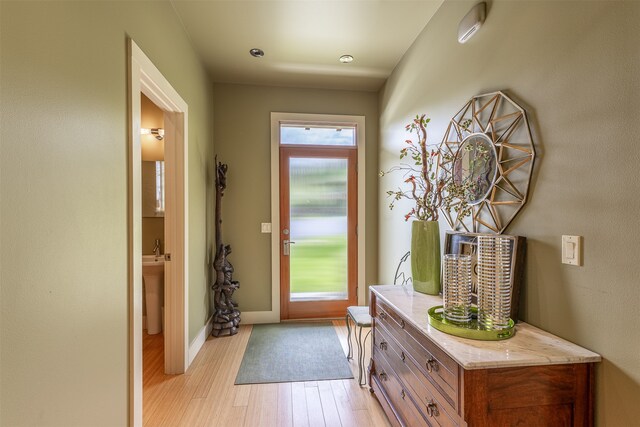 foyer entrance featuring light hardwood / wood-style floors