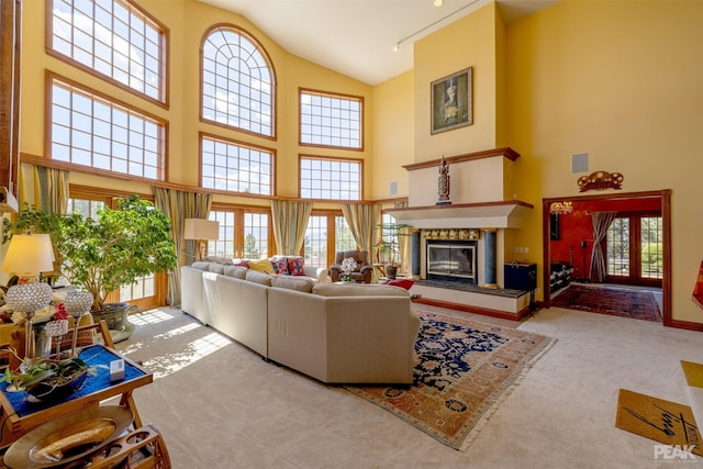 carpeted living room featuring plenty of natural light