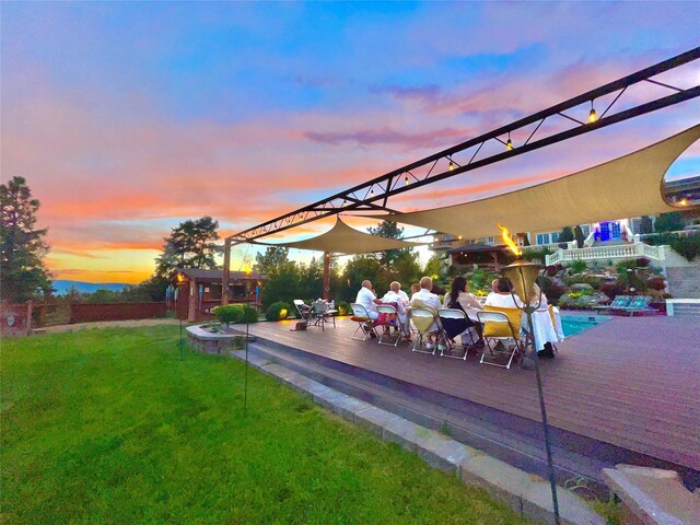 exterior space featuring a swimming pool side deck