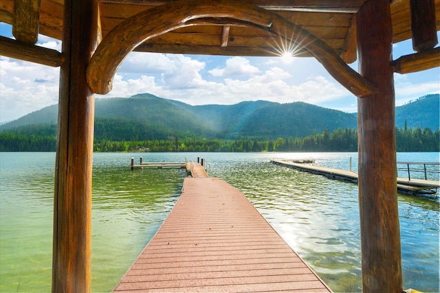 dock area with a water and mountain view