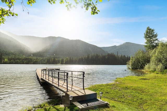 dock area with a water and mountain view