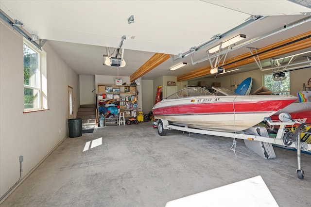 garage with a garage door opener