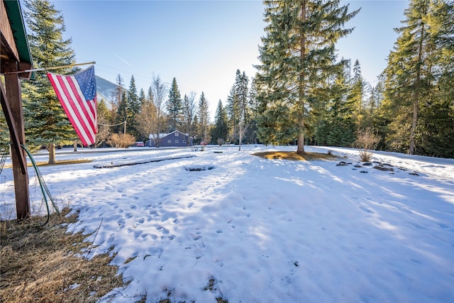 view of yard layered in snow