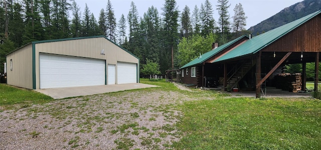 garage featuring a mountain view