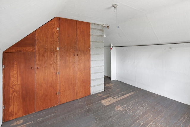 additional living space featuring dark hardwood / wood-style floors and lofted ceiling