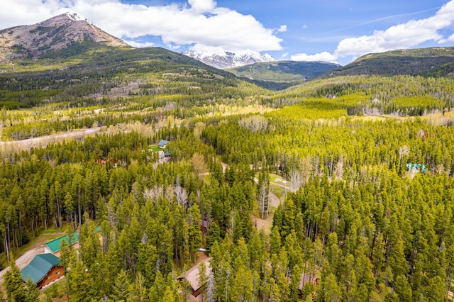 property view of mountains featuring a forest view