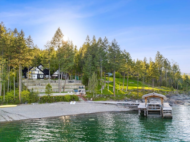 dock area featuring a water view