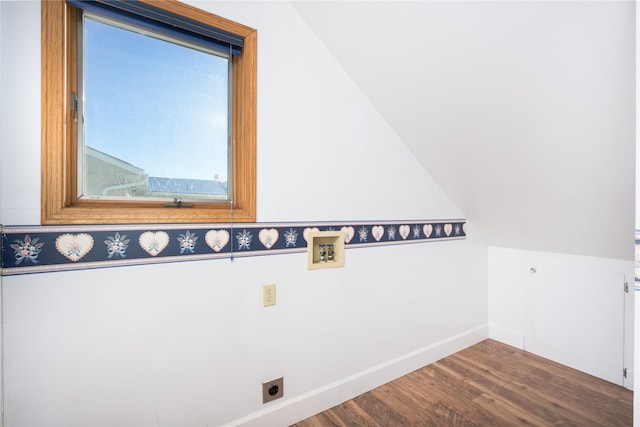 laundry area featuring dark hardwood / wood-style flooring, hookup for a washing machine, and electric dryer hookup