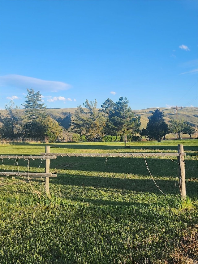 view of yard with a mountain view and a rural view