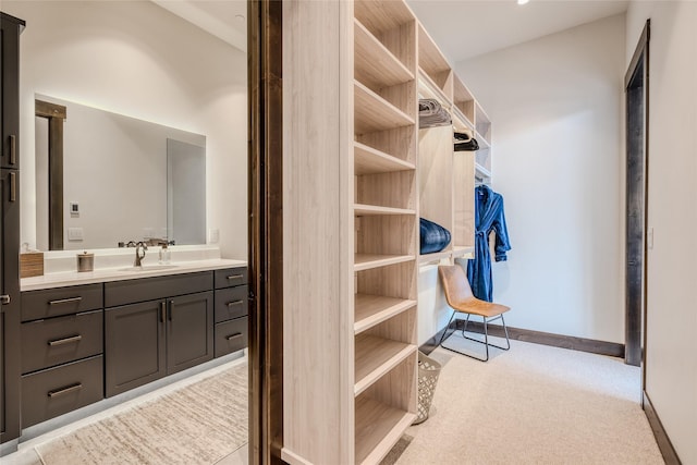 interior space with light colored carpet and sink