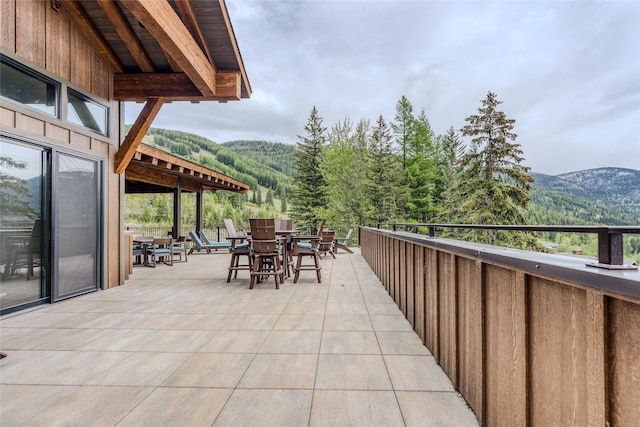 view of patio with a mountain view