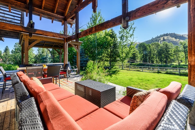 view of patio / terrace with outdoor lounge area and an outdoor bar