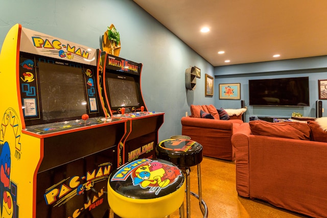 recreation room featuring carpet flooring