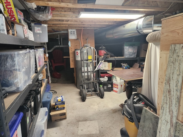 basement with a workshop area