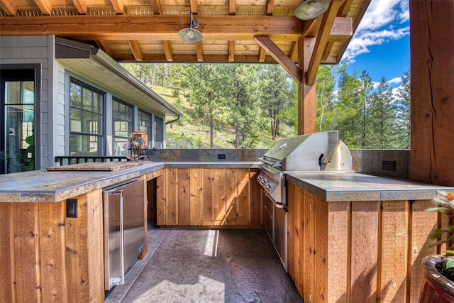 view of patio featuring a grill and exterior kitchen