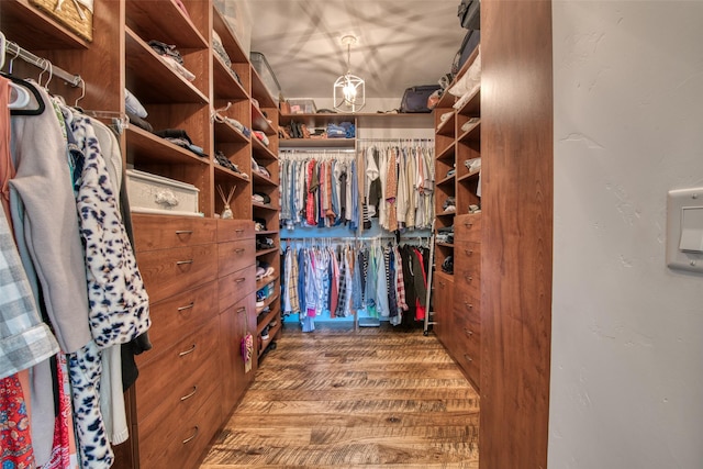 walk in closet featuring hardwood / wood-style flooring