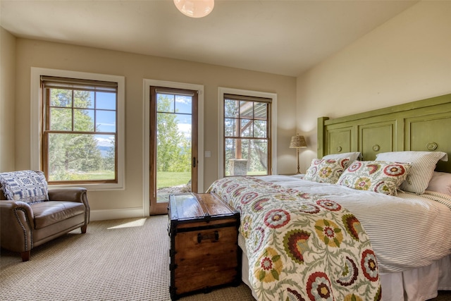 bedroom featuring access to outside and carpet