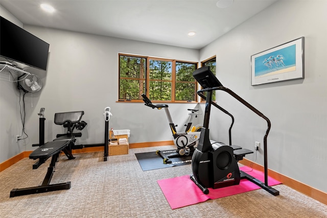 exercise room with carpet floors