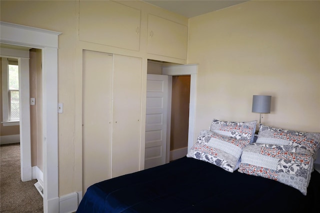 carpeted bedroom featuring a closet