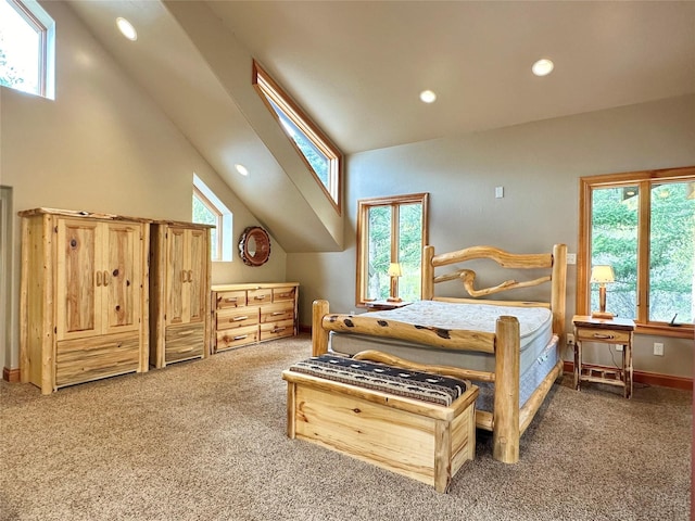 bedroom featuring a towering ceiling and carpet floors