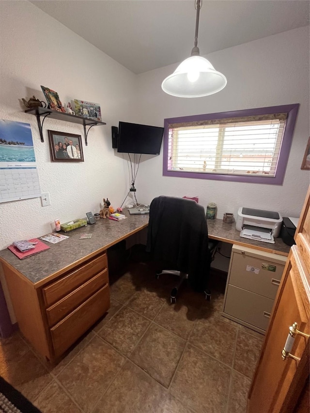 tiled office space with built in desk