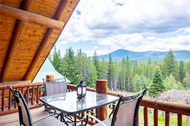 wooden terrace with a mountain view