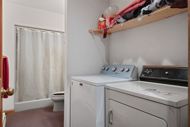 625 Middle Burnt Fork Rd, Stevensville, MT 59870 - laundry area with washing machine and clothes dryer and carpet flooring