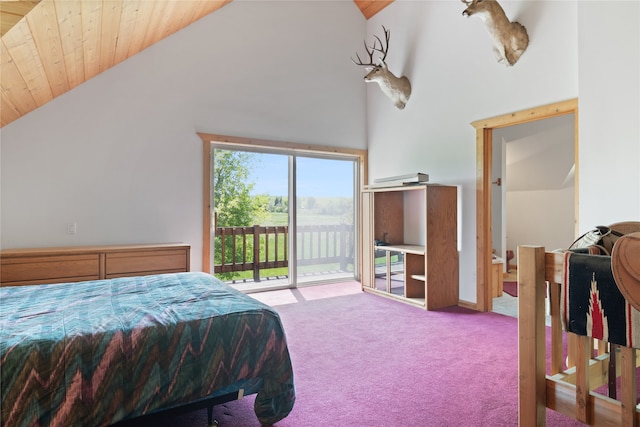 625 Middle Burnt Fork Rd, Stevensville, MT 59870 - carpeted bedroom with access to exterior and high vaulted ceiling