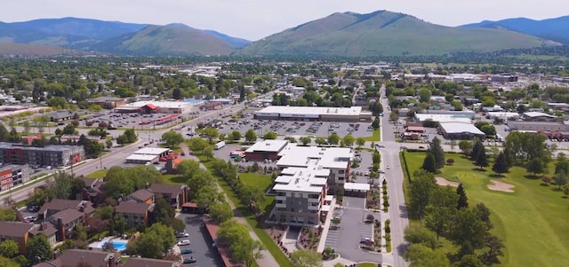 drone / aerial view featuring a mountain view