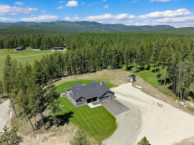 drone / aerial view featuring a mountain view