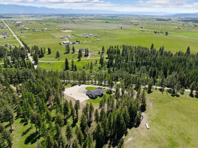 drone / aerial view featuring a mountain view and a rural view