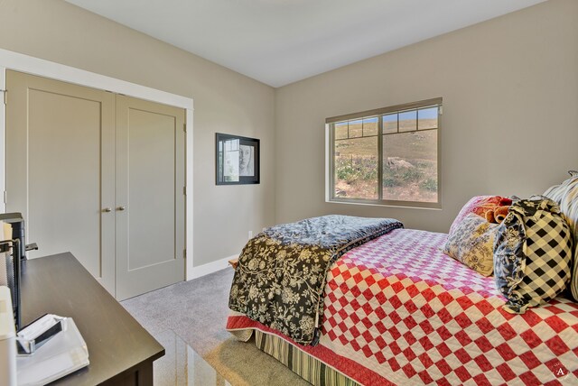 carpeted bedroom featuring a closet